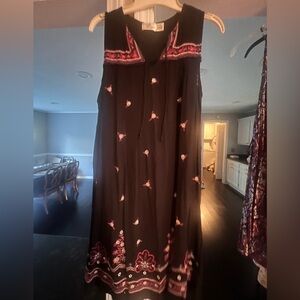 Time and Tru Black Maxi Dress with Pink Embroidery